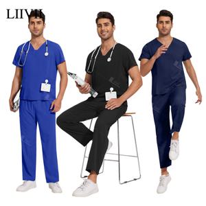 10 가지 색상 unisex 반팔 약국 간호사 유니폼 병원 의사 작업복 구강 치과 수술 유니폼 의료 스크럽 세트