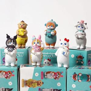Mofusand X Sanrio 상어 고양이 Cos Sanrio 블라인드 박스 Kuromi Cinnamoroll 캐릭터 피규어 장난감 장식품 인형 팬 어린이 선물