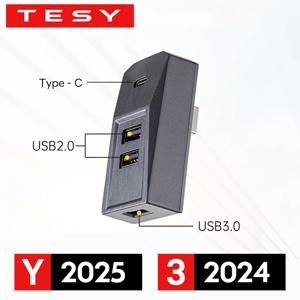 Tesla Model Y Launch 2025 Model 3 Highland 2024 Type-C 포트 디지털 디스플레이 분배기 도킹 스테이션 용 글러브 박스 USB 허브