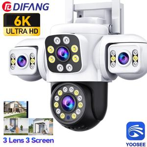 6K 12MP WiFi 카메라 야외 보안 카메라 3스크린 3렌즈 PTZ 360 °   보안보호 CCTV 감시카메라 유세