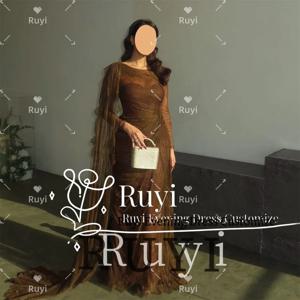 맞춤형 라운드 넥 레이스 긴 소매 플리츠 무도회 드레스, 특별한 날, 우아한 격식 있는 가운, 긴 케이프 이브닝 원피스