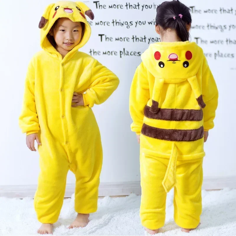 포켓몬 피카추 따뜻한 플란넬 홈웨어 키즈 가을 & 겨울 소프트 Onesie 코스프레 동물 까마귀 잠옷 부모-자식 잠옷 선물