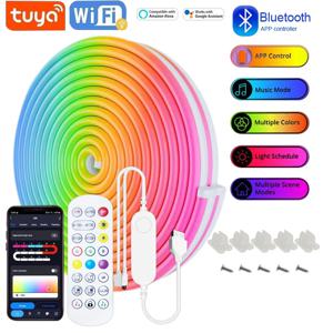 USB RGB 네온 LED 스트립 1M 2M 3M 5M WiFi 5V RGB 스트립 Tuya App/스마트 라이프/Alexa 게임 홈 네온 장식 조명과 함께 작동