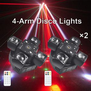 2팩 4암 DJ 파티 조명 48W 빔 모바일 헤드 DMX512 미니 이동 헤드 회전 디스코 조명 LED 스트로브 효과 RGBW 무대 조명