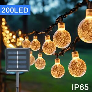 1팩 20/100/200 LED 크리스탈 글로브 태양열 스트링 조명, 태양열 실외 조명, 8가지 조명 모드, 할로윈 장식 조명