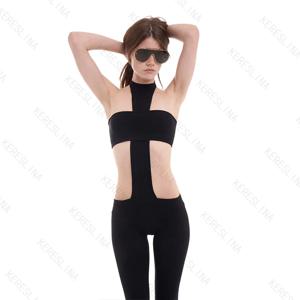 아메리칸 스타일 하이 스트리트 패션 섹시한 점프 슈트 바지 펑크 레트로 홀터넥 넥 슬림 여성 스타킹 Y2K 고스 emo 소녀 streetwear