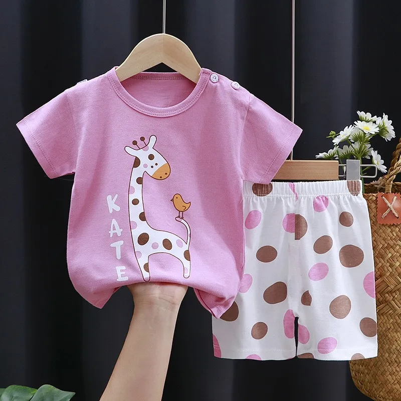 귀여운 Tshirt + 반바지 새로운 패션 캐주얼 티셔츠 아기 소녀 여름 의상 얇은 짧은 소매 Tracksuits 1 2 3 4 세 어린이