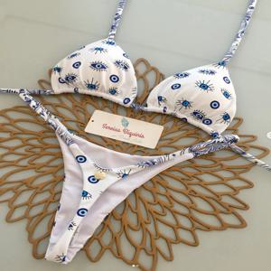2025 새로운 섹시한 복고풍 인쇄 브라질 Mciro 비키니 여성 수영복 레이스 업 수영복 Backless Biquini 수영복 Beachwear