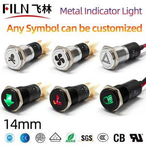 FILN 14mm 방수 램프 FILN 12V LED 자동차 신호 조명 악기 파일럿 라이트 빨간색 파란색 표시 등 와이어