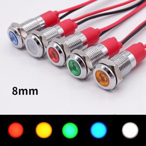 8mm 경고 LED 금속 표시 등 파일럿 방수 신호 램프 5V 12V 24V 220v 와이어 빨간색 주황색 파란색 녹색 흰색 1Pce