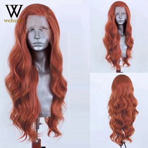 Websterwigs 여성용 합성 진저 컬러 레이스 프론트 가발, 측면 부분 긴 웨이브 가발