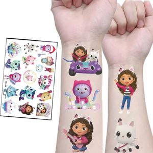 3pcs Kawaii Gabby 인형 집 고양이 문신 스티커 방수 만화 귀여운 개비 인형 집 고양이 스티커 어린이 장난감 어린이 선물