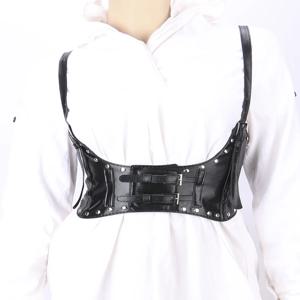 여성 섹시한 스터드 펑크 어깨 조절 가능한 스트랩 멜빵 조끼 코르셋 탄성 거들 고딕 언더 버스트 허리 장식 숙녀용