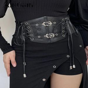 AltGoth 여성용 빈티지 블랙 코르셋 벨트, 사이버 펑크 페어리코어 그런지 이모 탄성 가죽 붕대, 여성 스트릿웨어, Y2k