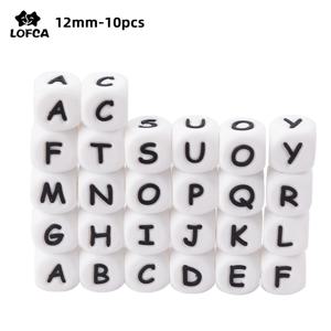 LOFCA 10pcs 12MM 실리콘 문자 비즈 DIY 쥬얼리 액세서리 팔찌를 만들기위한 영어 알파벳 비즈 BPA 무료 식품 등급