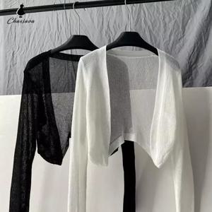 얇은 여성용 자외선 차단 가디건, 니트 재킷, 원근법 긴팔, 탑 오버레이, 심플 캐주얼, 기본 슬림, 한국 패션, 여름