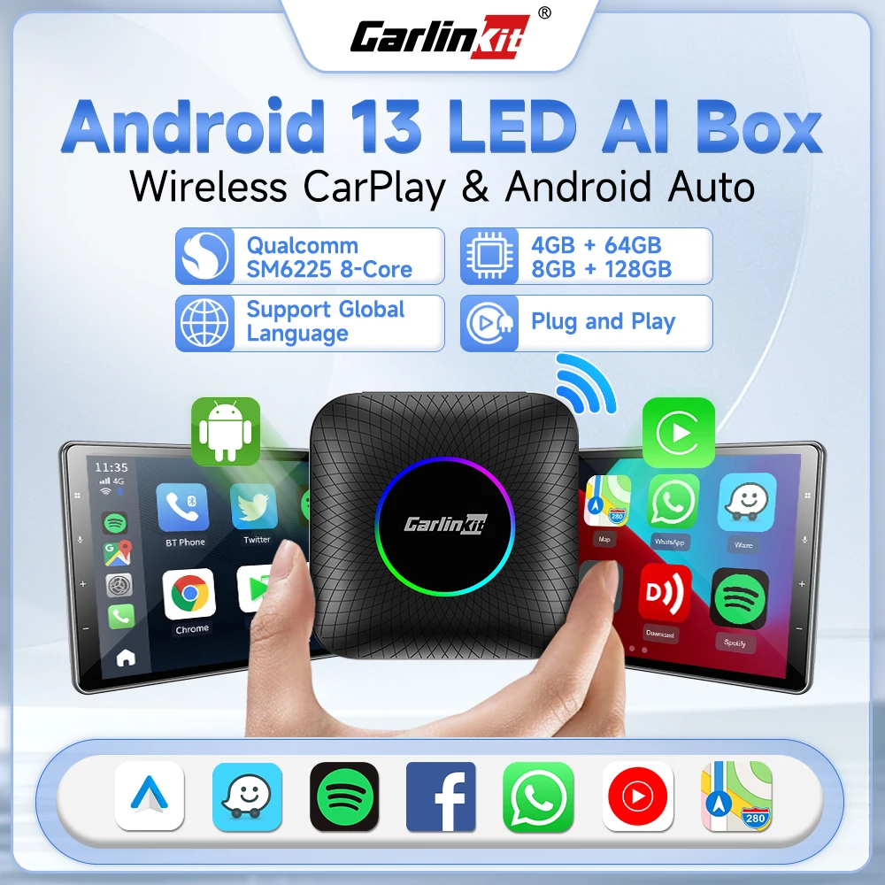CarlinKit 무선 CarPlay TV 박스 무선 안드로이드 자동 어댑터에 유선 안드로이드 13 8 128G 스마트 박스 Netflix Mazda Kia IOS18