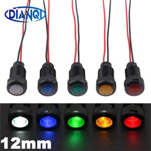 1pc 12mm 산화 검정색 플라스틱 표시 등 미니 경고 LED 파일럿 신호 램프 6V12V24V 220V 와이어 빨간색 노란색 파란색 녹색