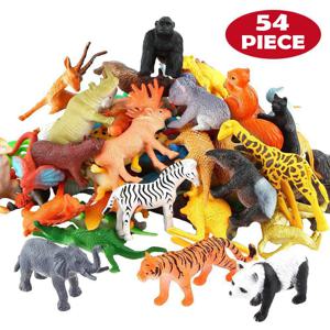 54 Pcs 미니 정글 동물 장난감 세트 현실적인 야생 플라스틱 동물 학습 장난감 코끼리 가젤 기린 Gnu 고릴라 사자 호랑이