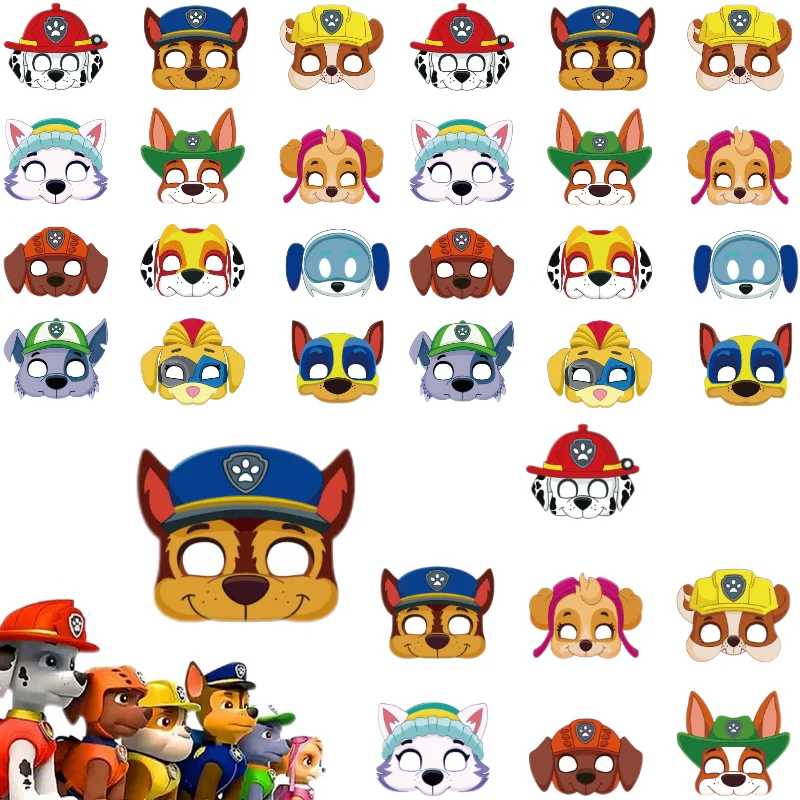 12Pcs 발 순찰 얼굴 마스크 강아지 순찰 테마 마샬 체이스 스카이 그림 마스크 코스프레 파티 어린이 생일 장식 용품