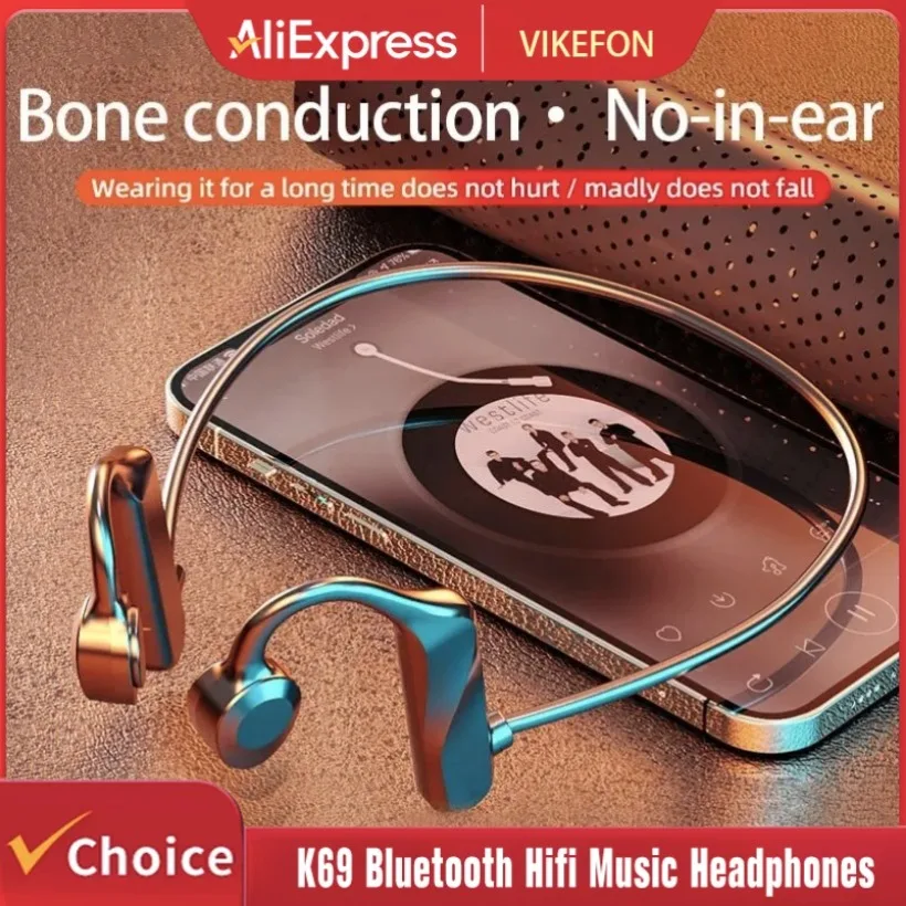 K69 골전도 이어폰 Bluetooth Hifi 음악 헤드폰 스포츠 이어훅 무선 헤드셋(마이크 포함) 방수 이어버드