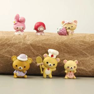 6pcs Sanrio 미니 그림 내 멜로디 브라운 베어 요리사 모자 액션 피규어 Kuromi 인형 DIY 케이크 장식 어린이를위한 장난감 선물