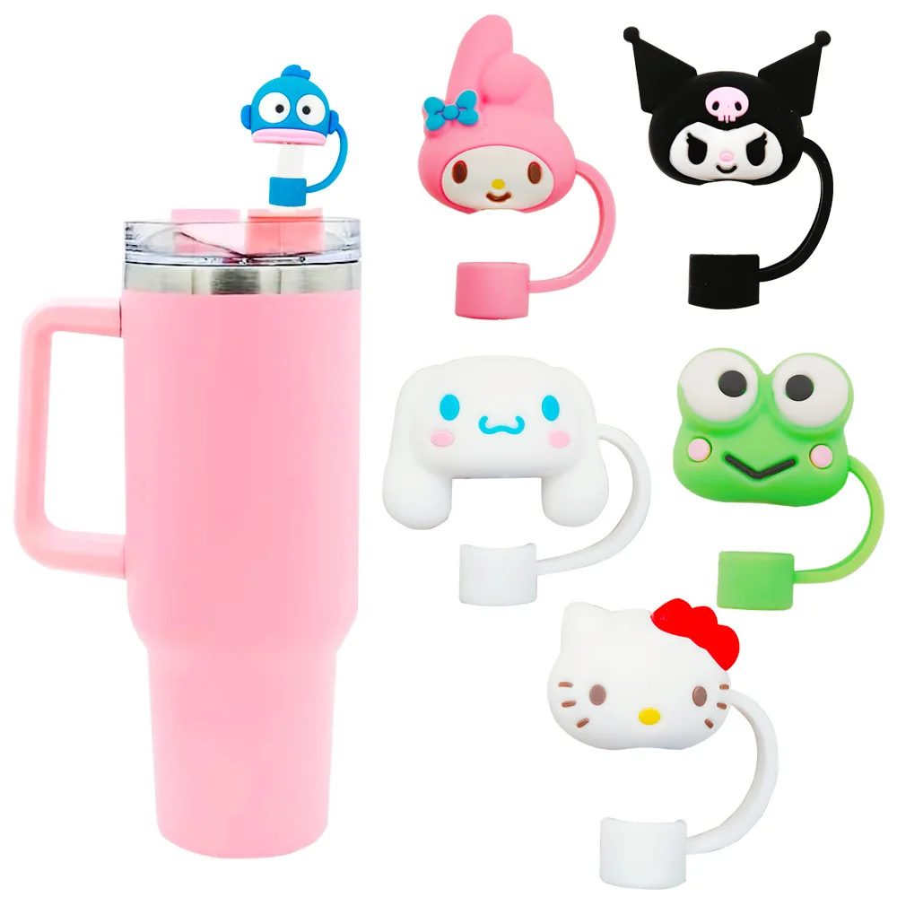 Sanrio 실리콘 씰링 밀짚 플러그 귀여운 헬로 키티 재사용 가능한 마시는 먼지 캡 플러그 팁 커버 슈트 컵 만화 DIY 액세서리