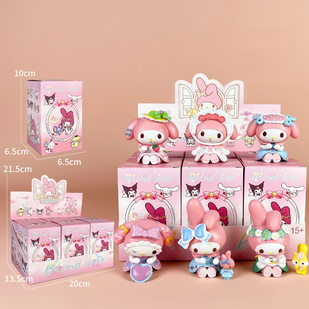 Sanrio 마이 멜로디 티 파티 블라인드 박스 조수 놀이 디스플레이 조각 멜로디 넥타이 귀여운 데스크탑 핸드 선물 장식 컬렉션