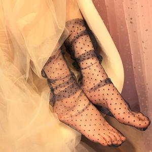 1 쌍 섹시한 도트 레이스 양말 여성 투명 메쉬 발목 양말 숙녀 울트라 얇은 공주 Tulle 양말 여성 Meias
