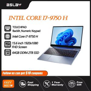 15.6인치 게이밍 노트북 인텔 코어 I7-9750H 64GB RAM 2TB SSD DDR4 Win 11 5000mAH 카메라 지문 잠금 해제 휴대용 컴퓨터