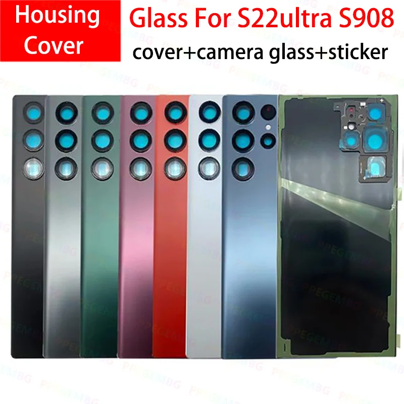 삼성 갤럭시 S22 울트라 S908 S22Ultra 배터리 커버 후면 도어 하우징 패널 케이스 카메라 렌즈 부품에 대한 후면 유리 교체