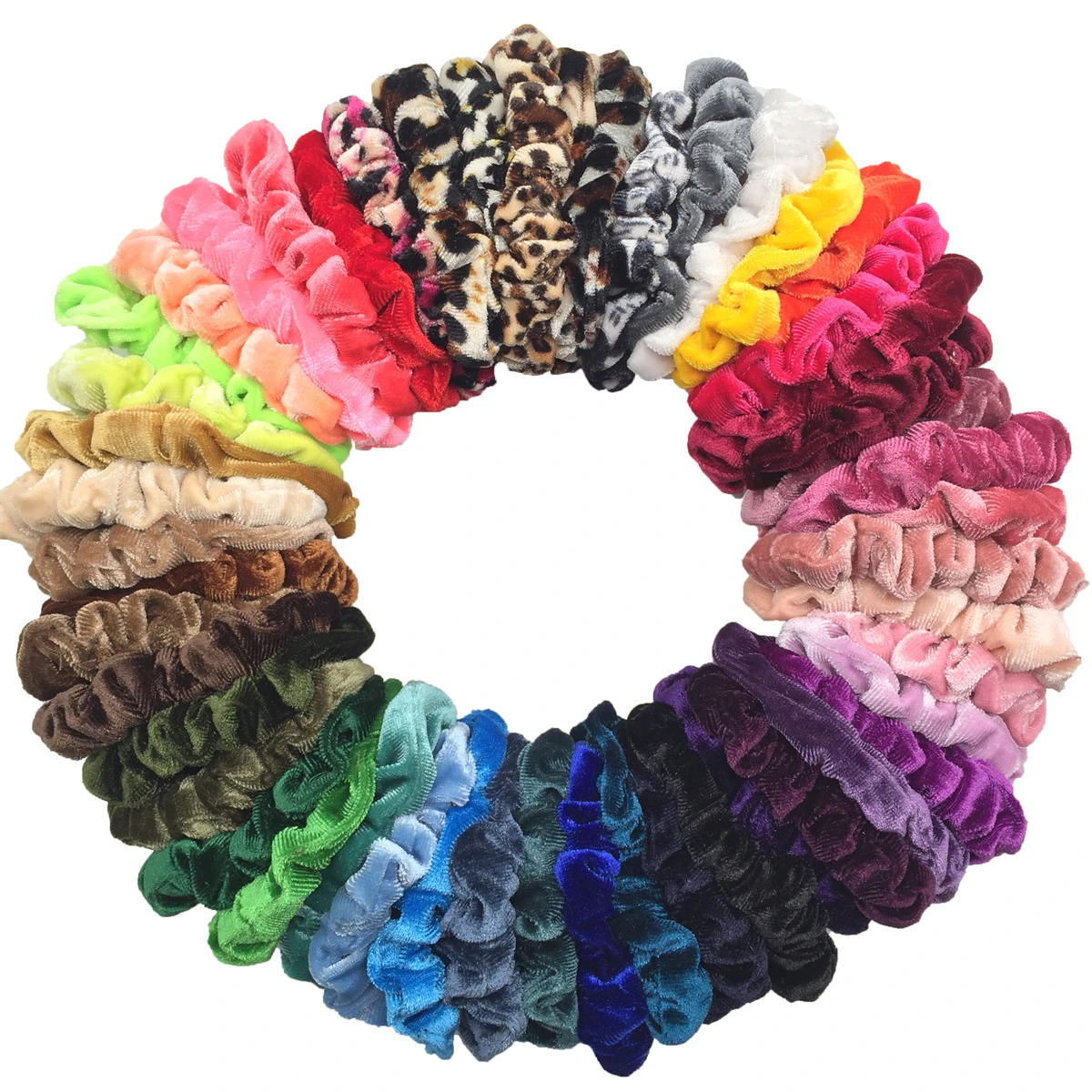 10 개/갑/팩 여성 다채로운 벨벳 Scrunchies 탄성 헤어 밴드 솔리드 컬러 헤어 넥타이 포니 테일 홀더 액세서리 패브릭 레오파드