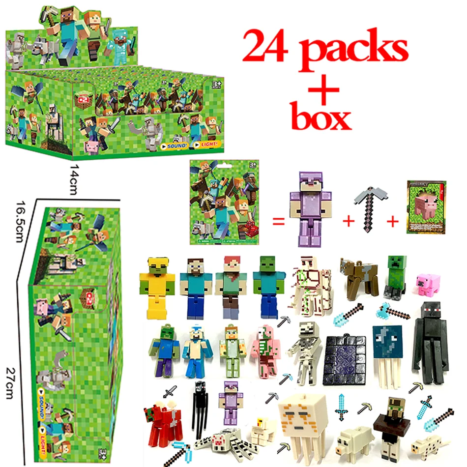 2-24pcs 애니메이션 마인 크래프트 그림 블라인드 박스 액션 입상 인형 키트 컬렉션 PVC 모델 장난감 도매 어린이 생일 선물