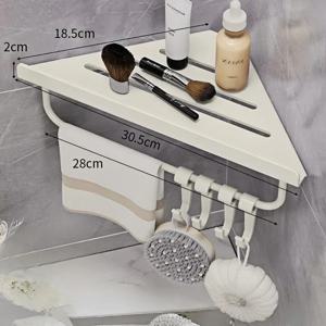 욕실 스테인레스 삼각형 배수 선반 드릴링 없음 벽걸이 형 화장품 및 세면 용품 후크 홀더가있는 탄소강 선반