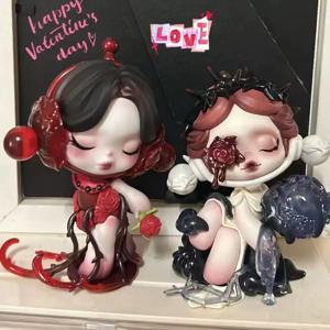 블라인드 박스 Skullpanda 발렌타인 데이 수제 엘리베이터 중국어 버전 레드 핑크 블랙 생일 선물 장식 수제 모델 선물