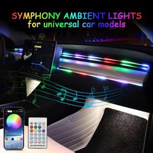 자동차 LED 앰비언트 라이트, USB 64 색 아크릴 스트립, 110cm 풀 컬러 RGB 자동차 인테리어 숨겨진 앱 리모컨 분위기 램프