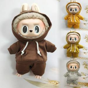 17cm Labubu 인형 옷 괴물 복장 액세서리 의류 DIY 어린이 선물 소녀 후드 티셔츠 바지 신발 흰색 E25V
