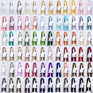 Anime 100Cm 긴 Staight 코스프레 합성 가발 블랙 화이트 레드 핑크 브라운 골드 블루 여성 내열성 머리 고품질 가발