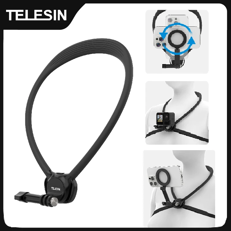 TELESIN 전화 액션 카메라 2 in 1 넥 홀드 마운트 GoPro Insta360 DJI OSMO 액션 범용 액션 카메라 전화 액세서리