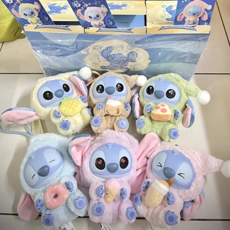 Nwe Miniso 디즈니 스티치 잠자리에 들기 전에 무엇이든 먹어 시리즈 비닐 블라인드 박스 가방 펜던트 귀여운 인형 미스터리 박스 장난감 성인 선물
