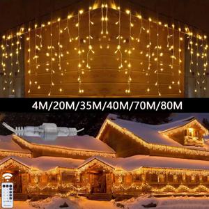 크리스마스 장식 2025 Led lcicle 조명 야외 커튼 갈 랜드 거리 갈 랜드 집에 요정 문자열 빛 라마단 2025