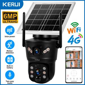 KERUI 야외 방수 6MP 4G SIM WIFI 태양 광 카메라 듀얼 렌즈 카메라 태양 전지 패널 홈 보안 CCTV 비디오 감시 V380pro
