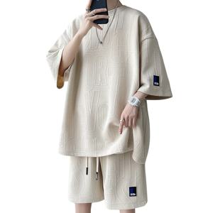 남성 여름 얇은 반팔 티셔츠 캐주얼 아메리칸 스타일 세트 5 피스 바지 가볍고 통기성이 뛰어난 세련된 청소년 의류