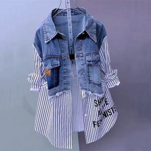 패션 데님 셔츠 숙녀 탑 여성 새로운 접합 데님 재킷 봄 가을 한국 캐주얼 진 코트 여성 윈드 브레이커