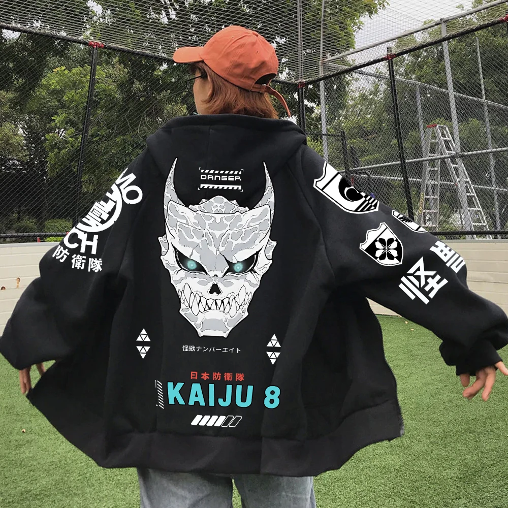 Anime Kaiju No 8 지퍼 까마귀 하라주쿠 힙합 풀오버 탑 스웨트 셔츠