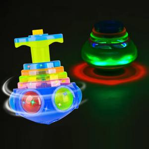 UFO 깜박이 회전 탑 어린이 자이로 라이트 업 장난감 어린이 돼지 LED 음악 자이로 스코프 발사기 회전 장난감 재미있는 생일 파티 호의