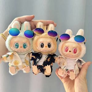 1 세트 Labubu V1 V2 용 하와이 오리지널 럭셔리 옷 귀여운 상어 오리 신발 셔츠 바지 안경 Labubu 용 비치 복장