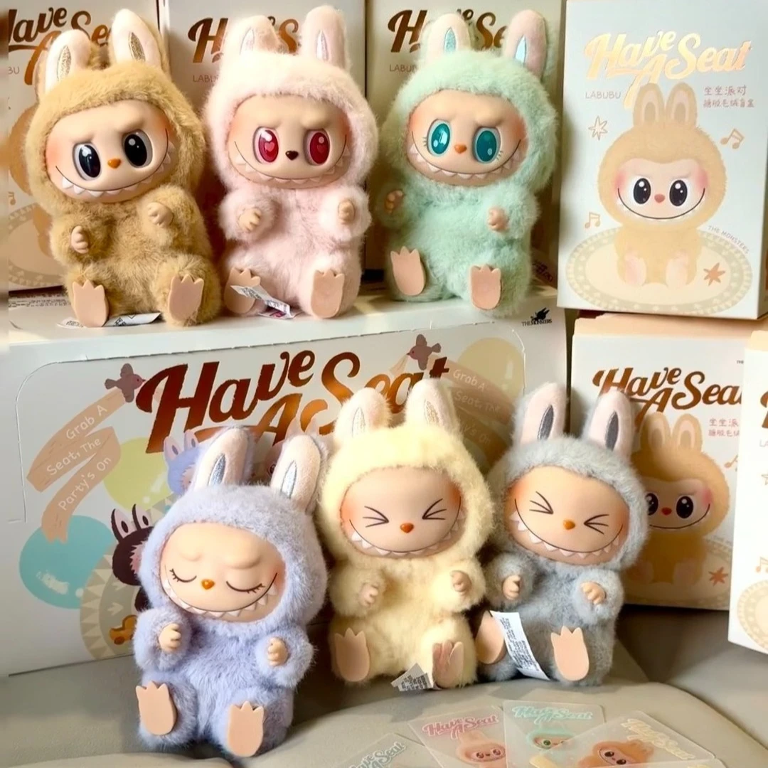 몬스터 라부부 시트다운 파티 시리즈 하트 움직이는 마카롱 인형 카와이 라부부 인형 피겨 모델 펜던트 키체인 깜짝 선물