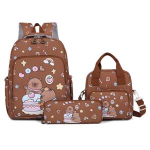 소녀를위한 Capybara 학교 가방 초등학교 Schoolbag 만화 학교 배낭 세트 배낭 Bagpack 어린이 귀여운 어린이 책 가방