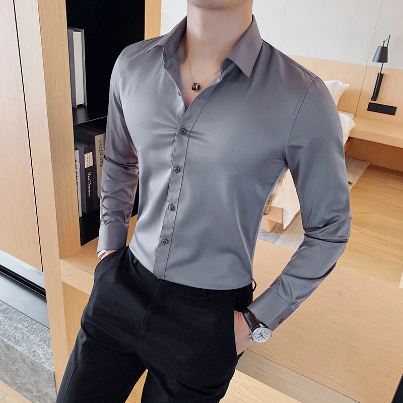 Camisas De Hombre 남성용 긴 소매 셔츠 의류 2025 비즈니스 정장 Camisa Social Masculina Slim Fit Chemise Homme